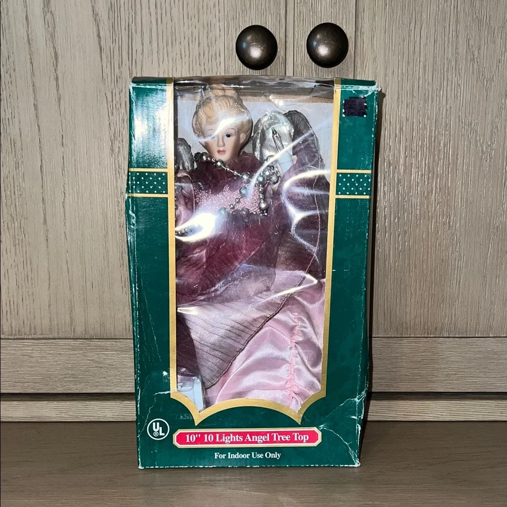 VINTAGE 10 Inch Lighted Angel Tree Topper Pink Girly Christmas